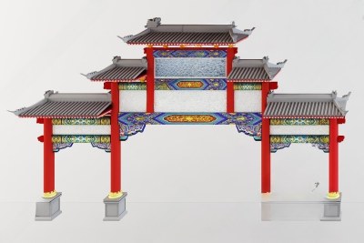 中式古建筑城门牌坊模型3D模型下载